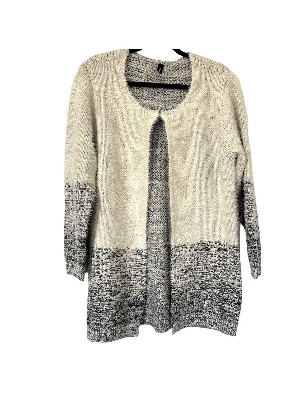 Soya Concept Eyelash Knut Two Tone Grey Open Front Cardigan, size XL
